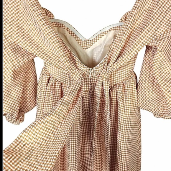 NWOT ASOS LUXE Bandeau Sweetheart Neck Mini Smock Houndstooth Baby Doll Dress - Picture 3 of 9